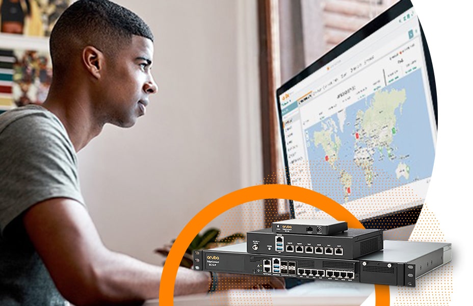 Jovem trabalhando com Aruba Edge Connect