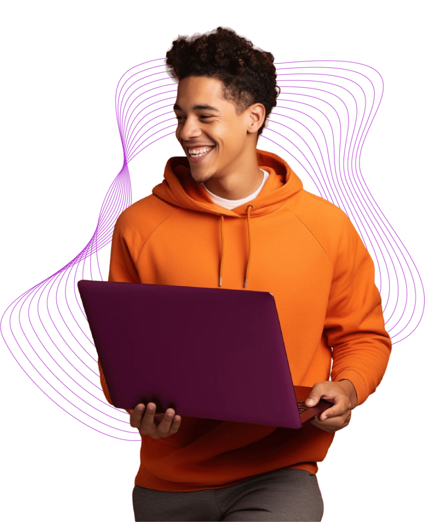 Homem segurando computador